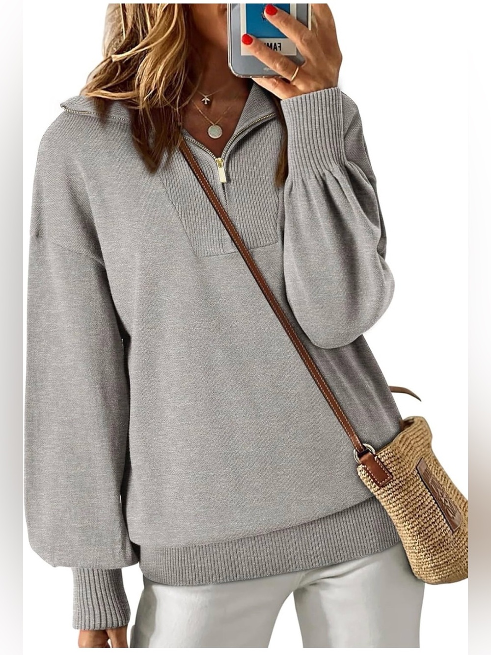 Dokotoo Gray Sweaters for Women Quarter Zip Pullover Sweaters Cute Knit Oversize